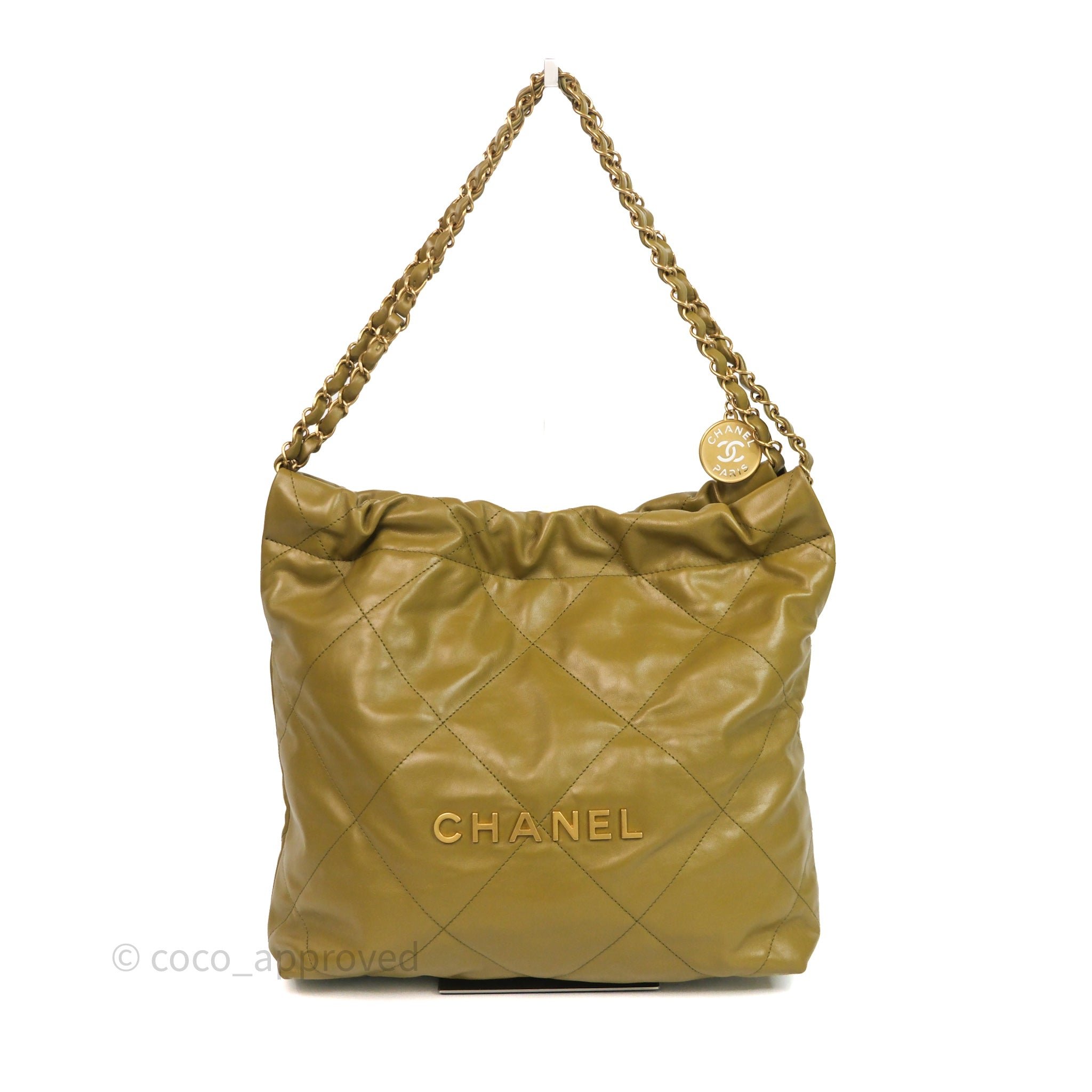 Chanel 22 Small Olive Green Calfskin Gold Hardware