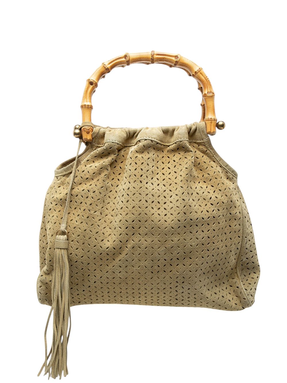Miu Miu 1993-2000 Laser Cut Suede Bamboo Top Handle Bag handbag