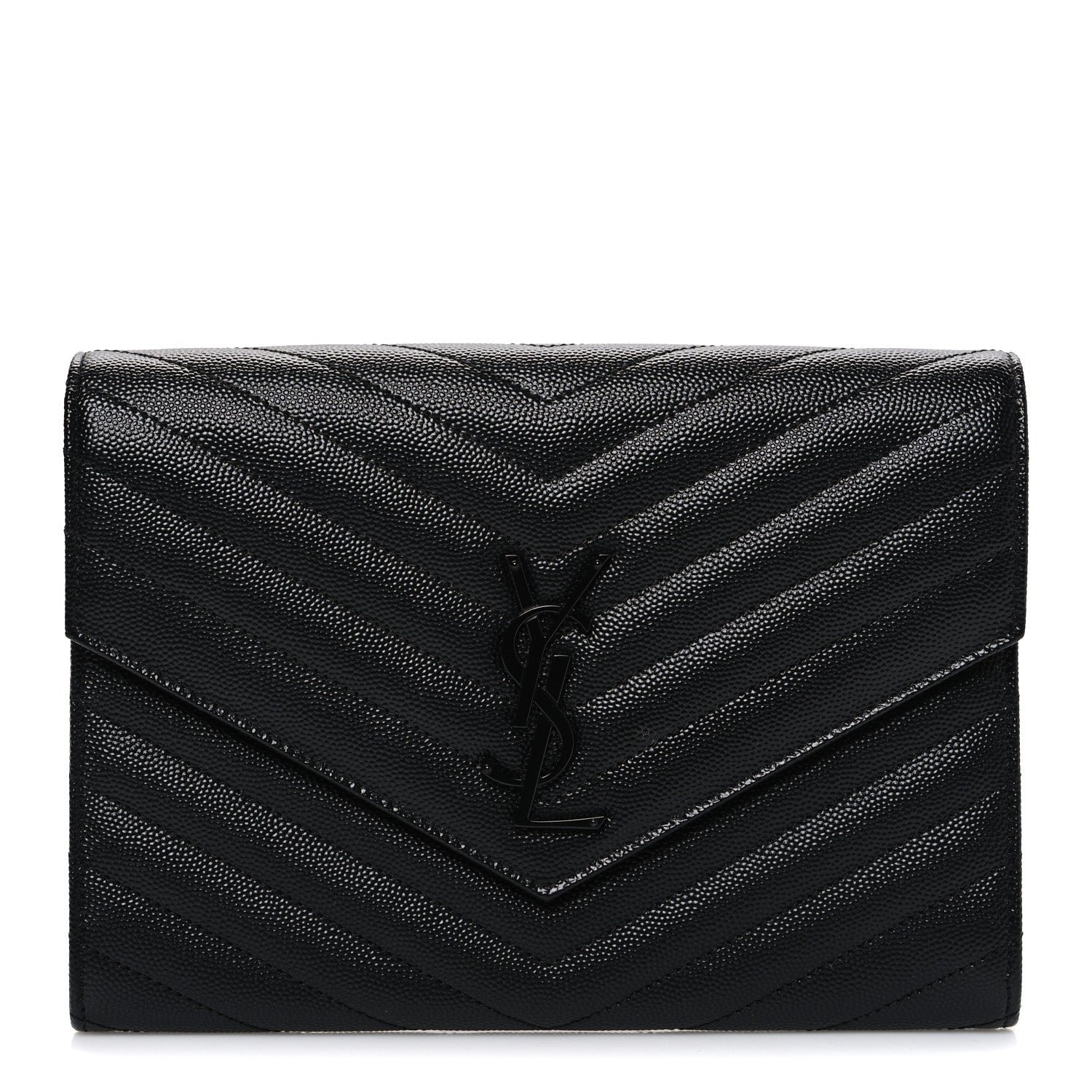 Saint Laurent Grain De Poudre Matelasse Chevron Monogram Monochrome Envelope Clutch Black