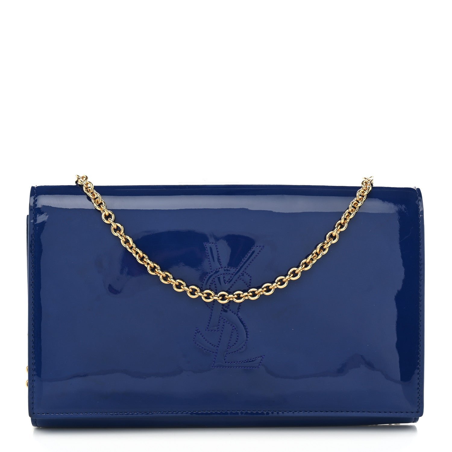 Saint Laurent Saint Laurent Patent Calfskin Belle de Jour Chain Clutch Blue
