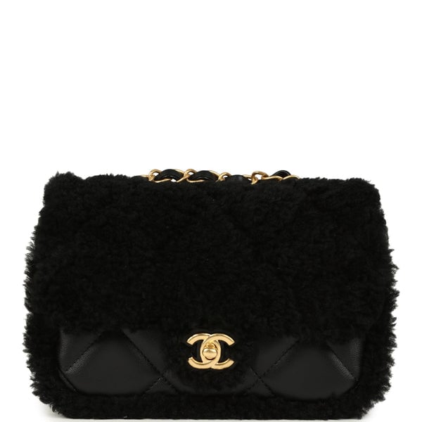 Chanel Chanel Mini Shearling Flap Bag Black Lambskin Brushed Gold Hardware