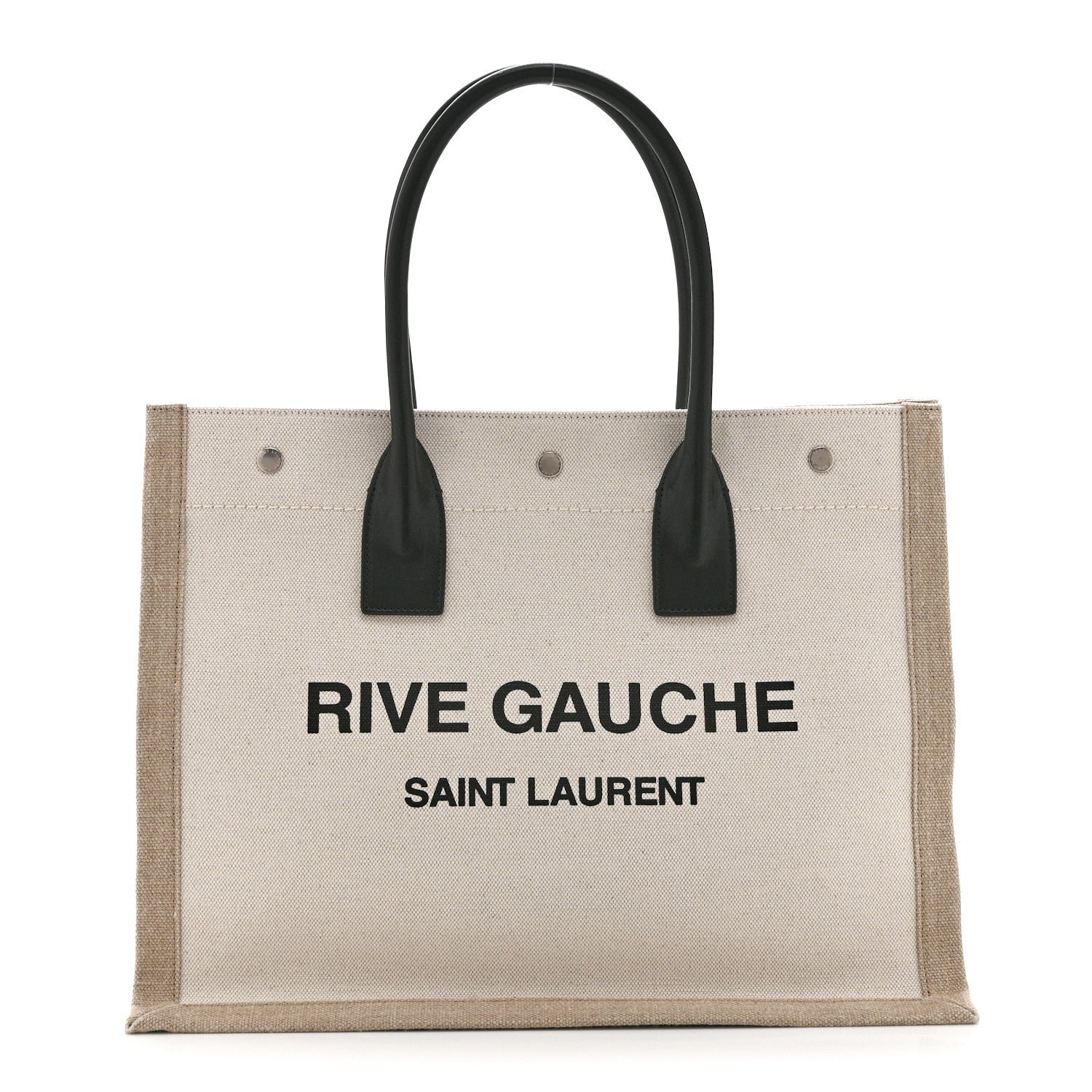 Saint Laurent Linen Calfskin Small Rive Gauche Tote Greggio Natural