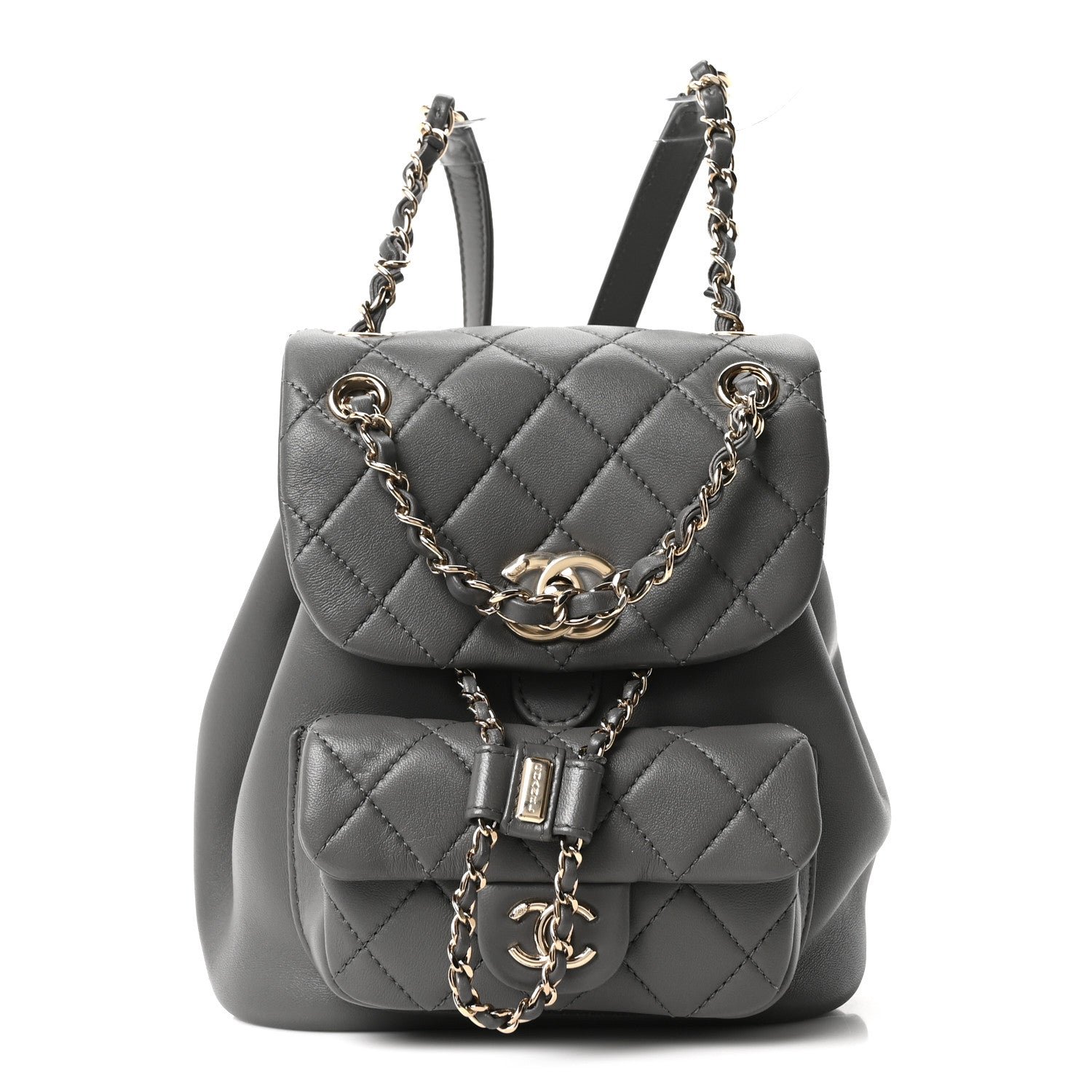 Chanel Lambskin Quilted Small Duma Drawstring Backpack Grey