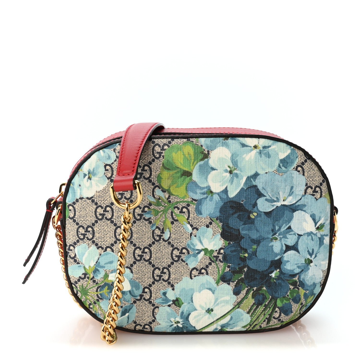 Gucci GG Supreme Monogram Blooms Mini Chain Shoulder Bag Beige Blue Navy Hibiscus Red