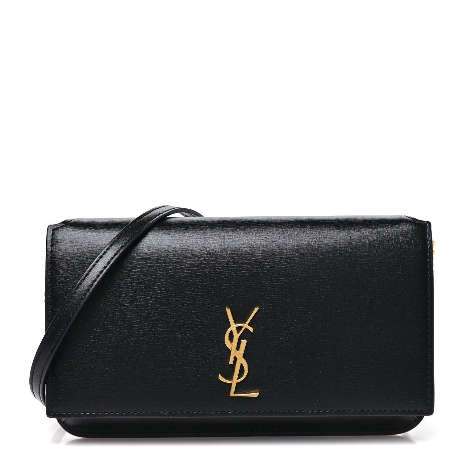 Saint Laurent Smooth Calfskin Monogram Phone Holder Crossbody Black