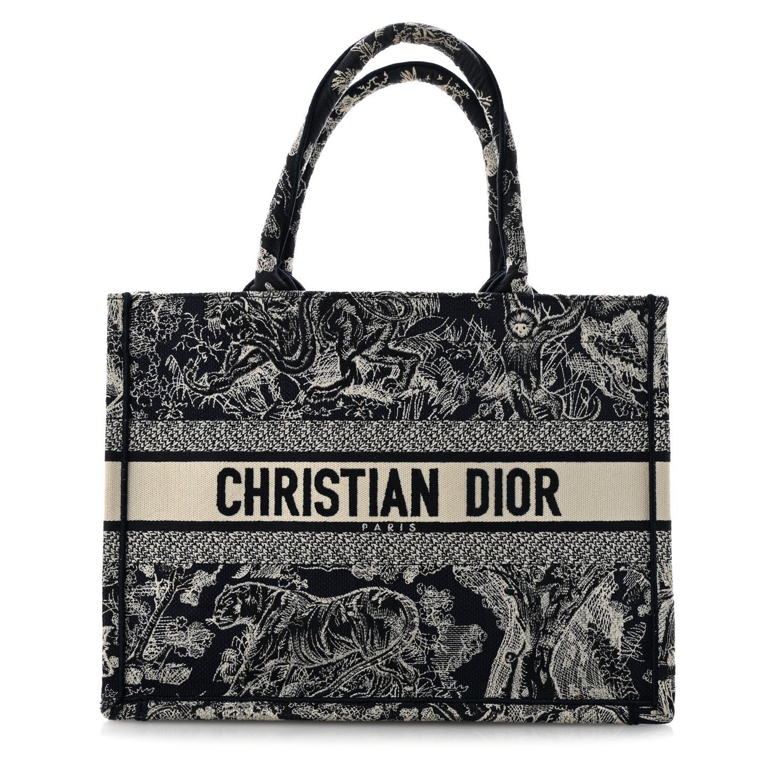 Christian Dior Canvas Embroidered Medium Toile De Jouy Reverse Book Tote Blue