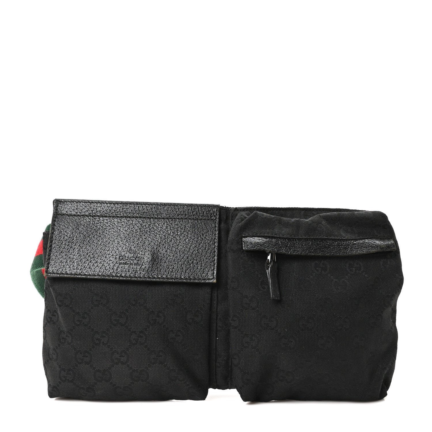 Gucci GG Monogram Web Double Pocket Belt Bag Black