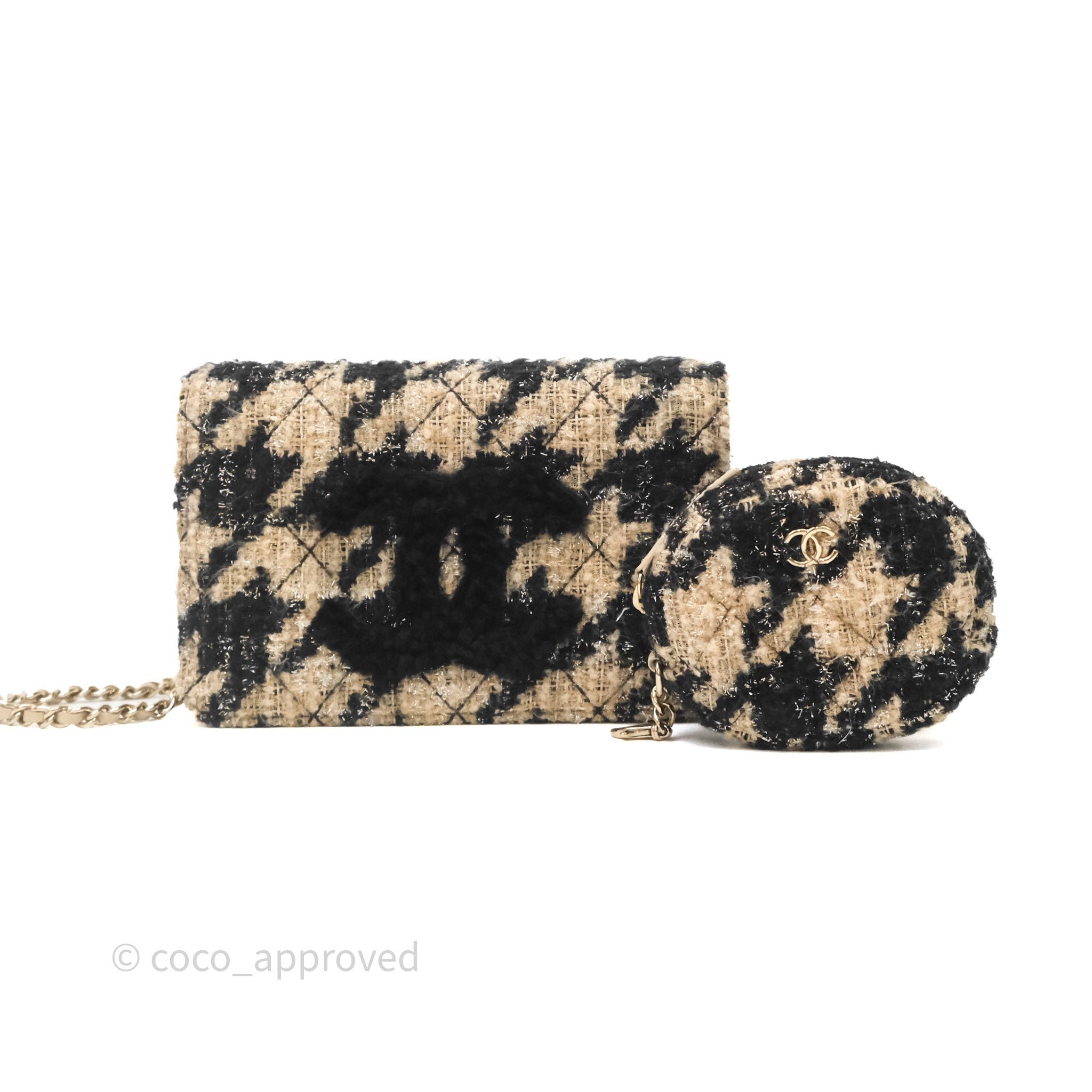 Chanel Beige/Black Houndstooth Tweed WOC Bag With Coin Pouch