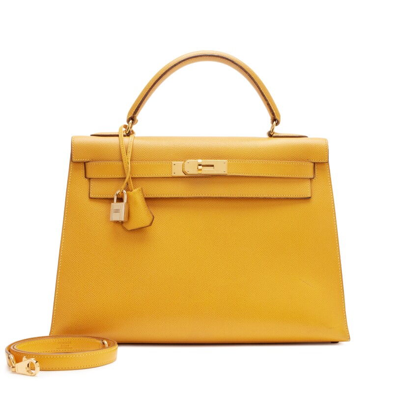 Hermes Vintage Juane Amber Courchevel Sellier Kelly 32 Gold Hardware, 1992