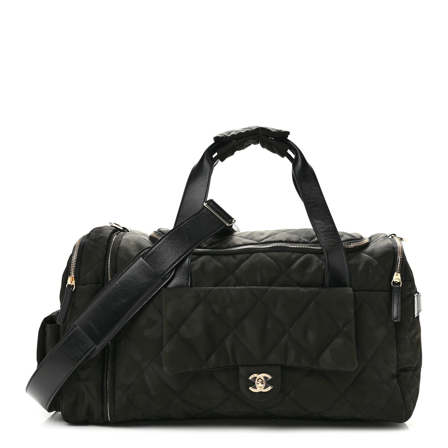 Chanel Nylon Calfskin Quilted Coco Neige Printed Convertible Duffle Backpack Black