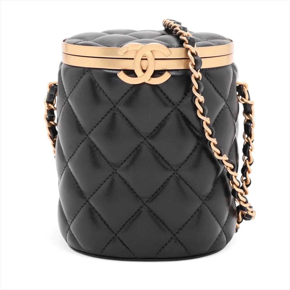 Chanel Matelasse Lambskin Chain Shoulder Bag Vanity Black Gold Metal Fittings ra