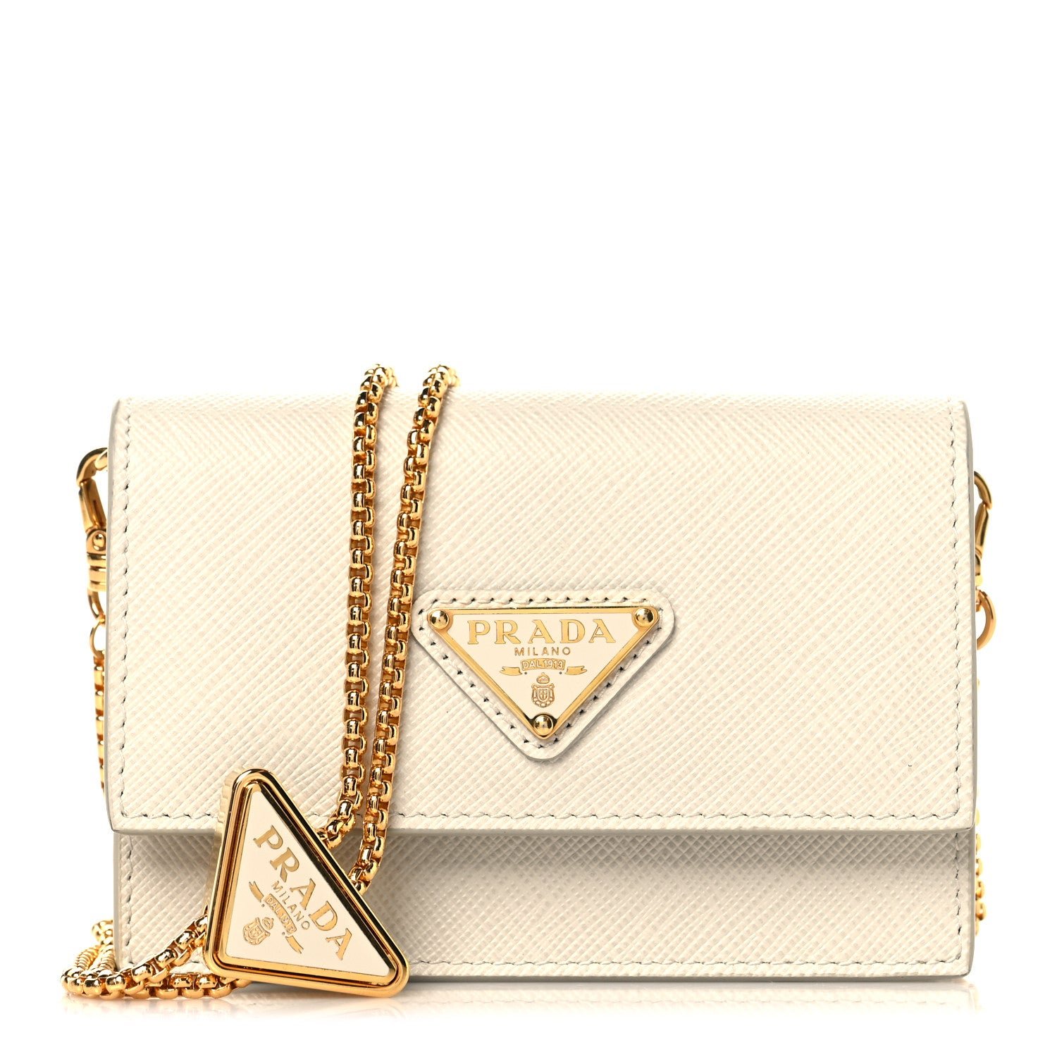Prada Saffiano Card Holder With Chain Talco