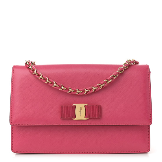 Salvatore Ferragamo Hammered Calfskin Vara Bow Chain Crossbody Pink