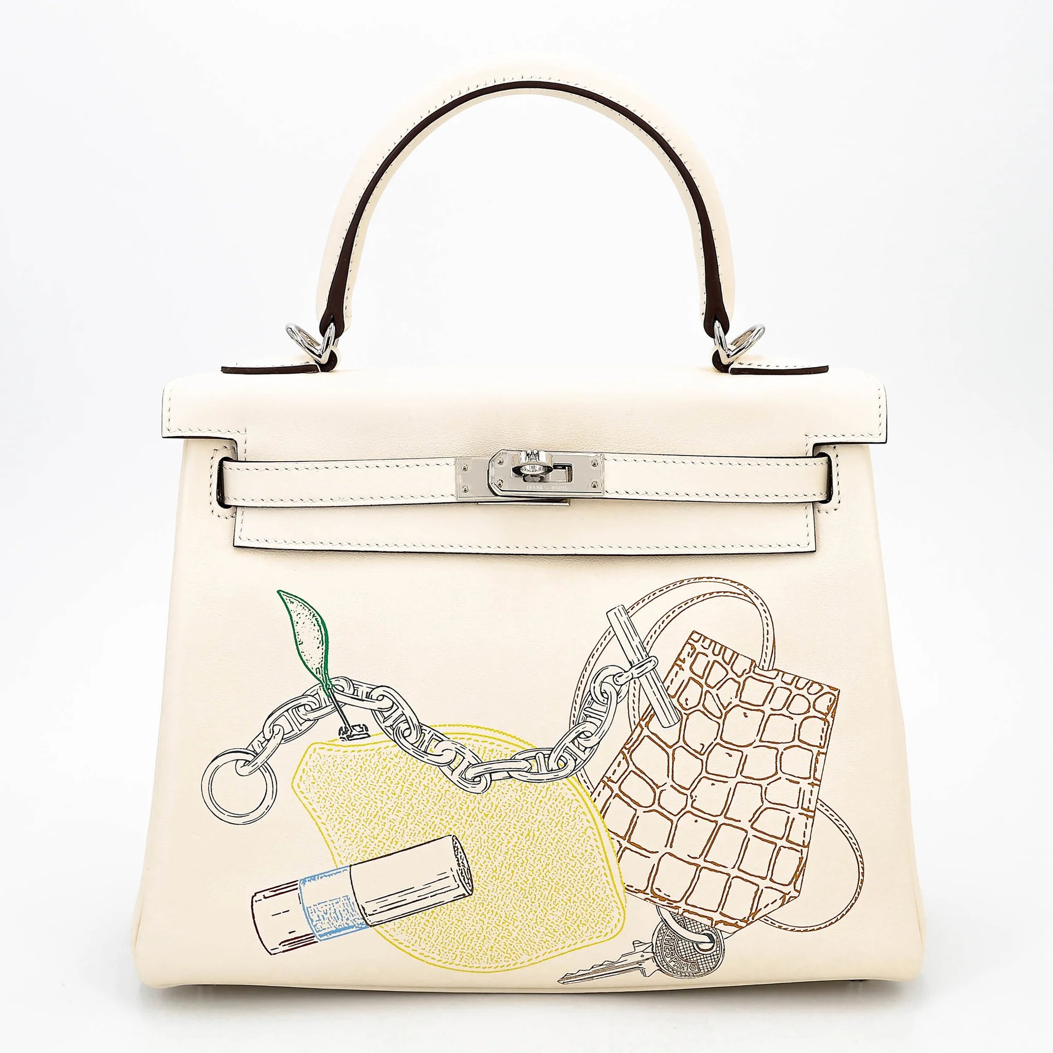 Very Good ( Rank A) HERMÈS Limited Edition Kelly 25 In&Out Nata (I2) Swift Palladium hardware Z (2021)