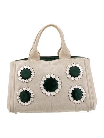 Prada Enameled Metal Triangle Grommet Canapa Medium