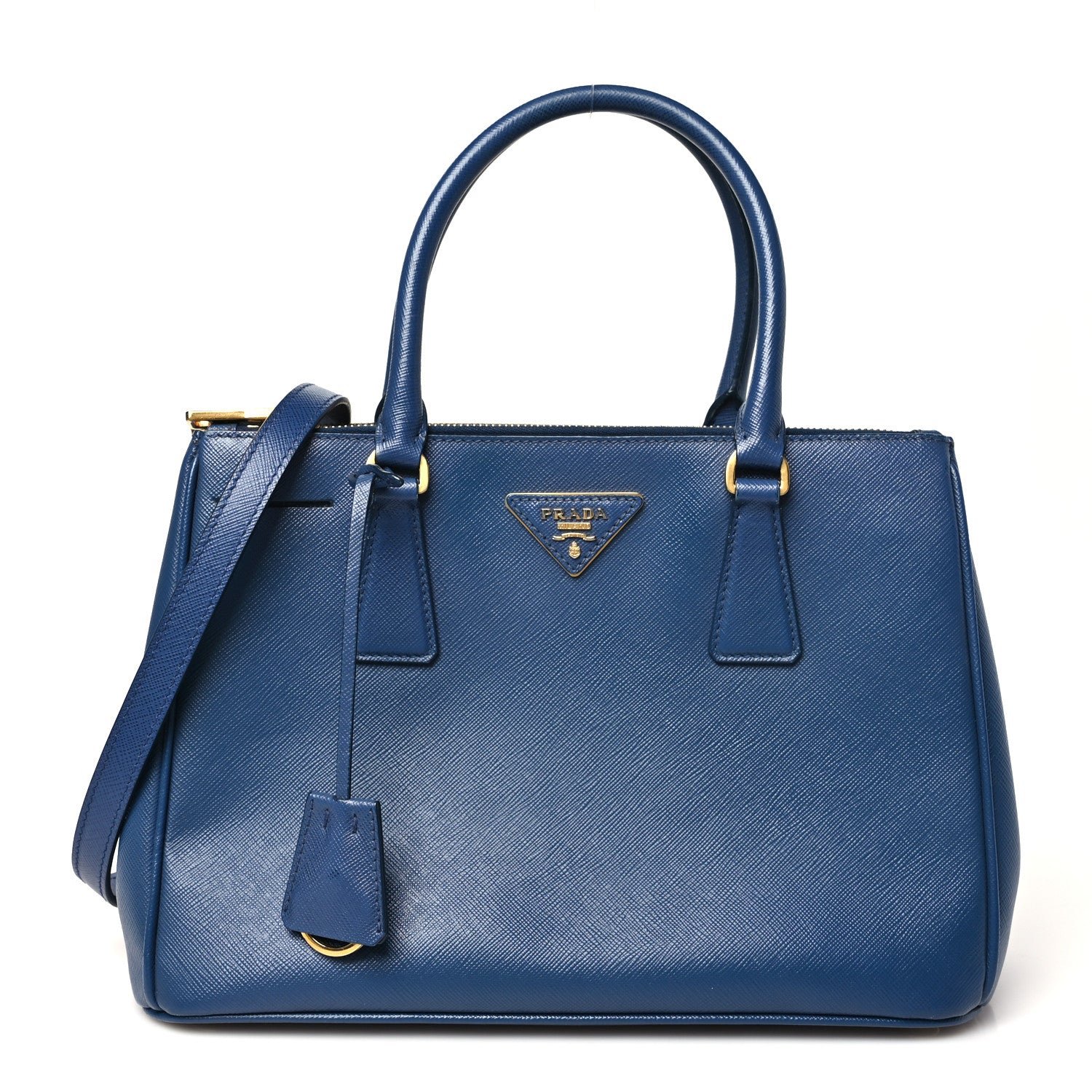 Prada Saffiano Small Galleria Double Zip Tote Bluette