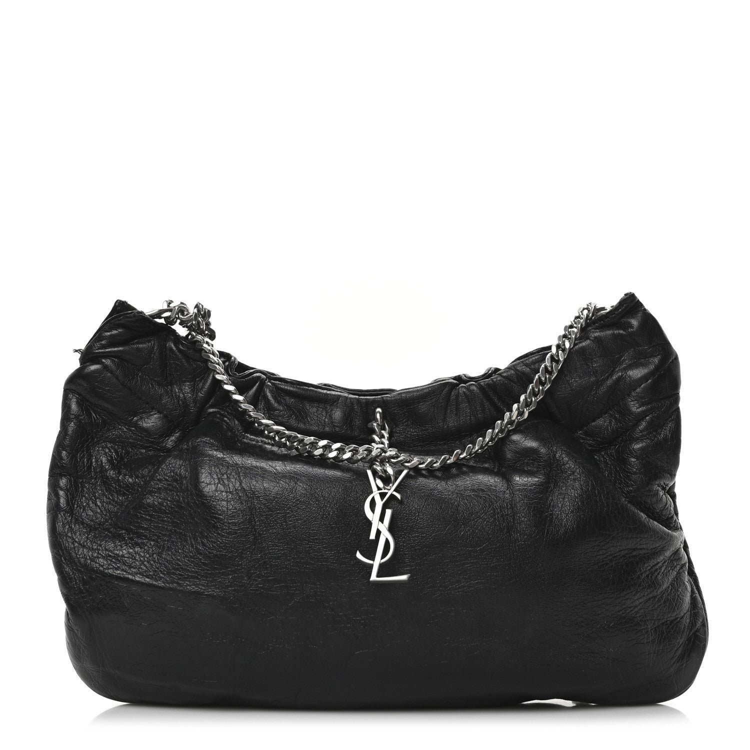 Saint Laurent Calfskin Pac Ruched Hobo Black