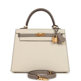 Hermes Hermes Special Order (HSS) Kelly Sellier 25 Craie and Gris Asphalte Epsom Brushed Gold Hardware