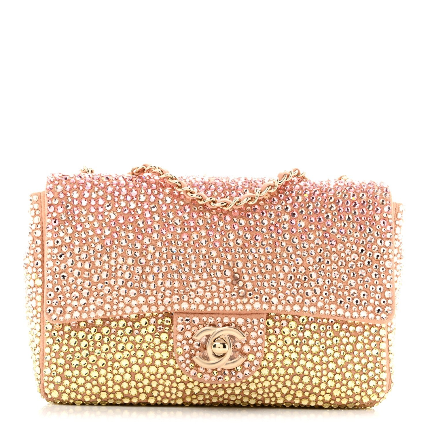 Chanel Suede Calfskin Crystal Mini Flap Pink Golden