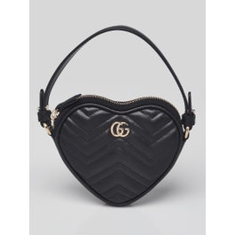 Gucci Black Quilted Leather Interlocking G Mini Heart Crossbody Bag