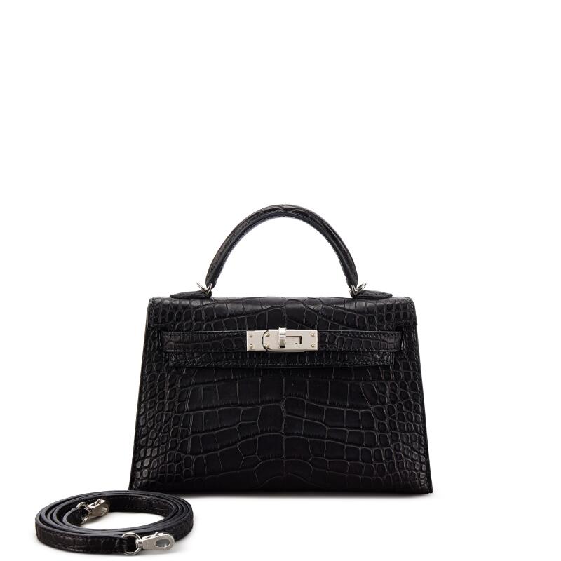 Black Matte Alligator and Gris Perle HSS Mini Kelly II 20 Palladium Hardware, 2025