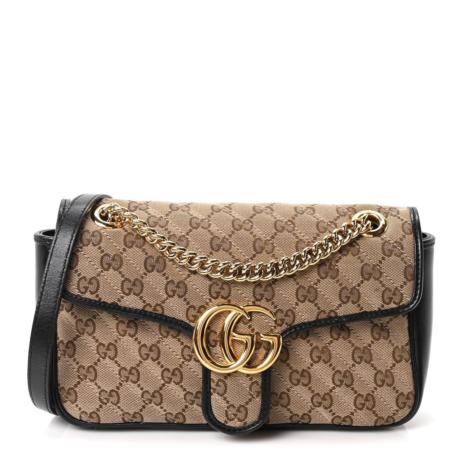 Gucci Monogram Matelasse Diagonal Small GG Marmont Shoulder Bag Beige Black