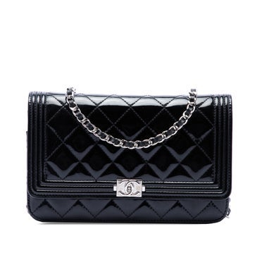 Patent Leather Quilted Patent Boy Wallet on Chain