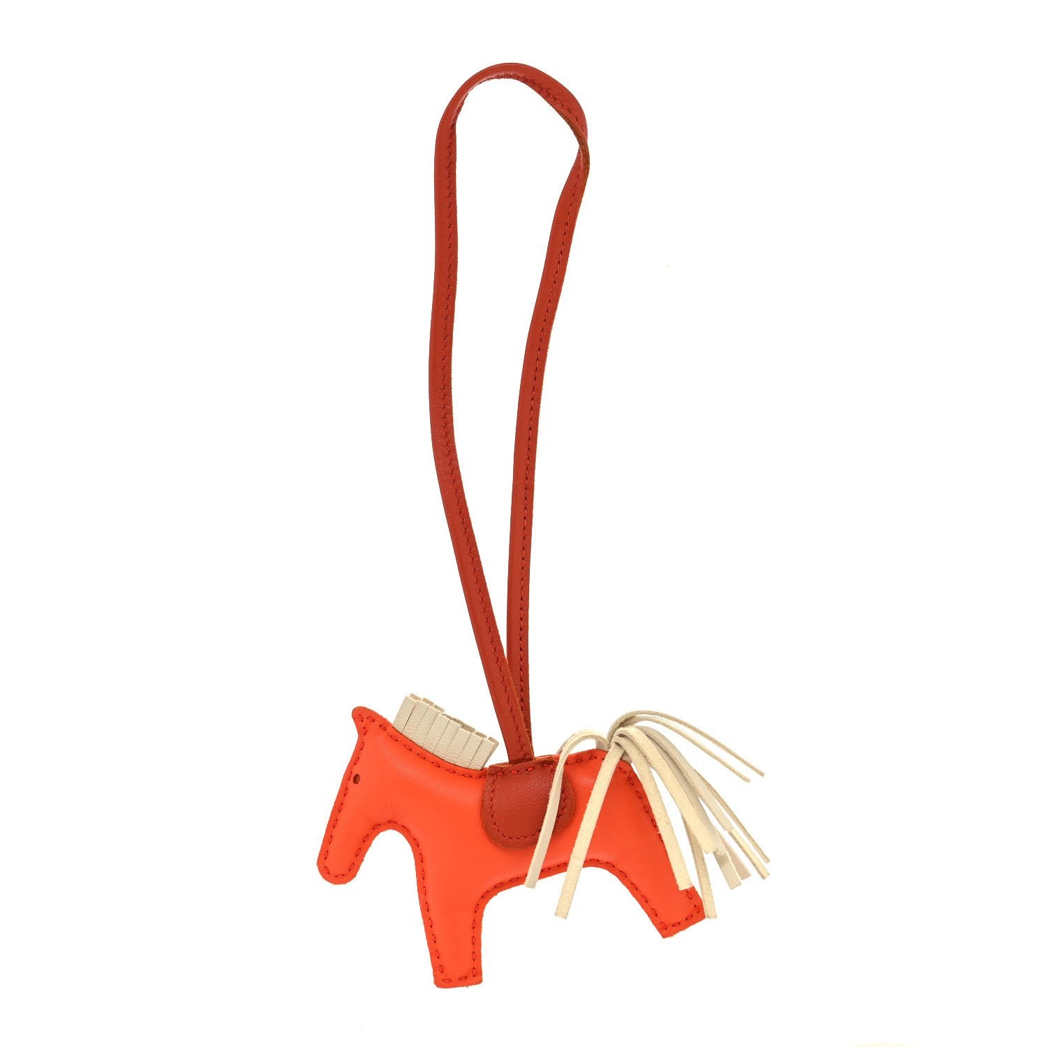 Hermes Milo Lambskin Grigri Rodeo Horse Bag Charm PM Orange Poppy Craie Terre Battue