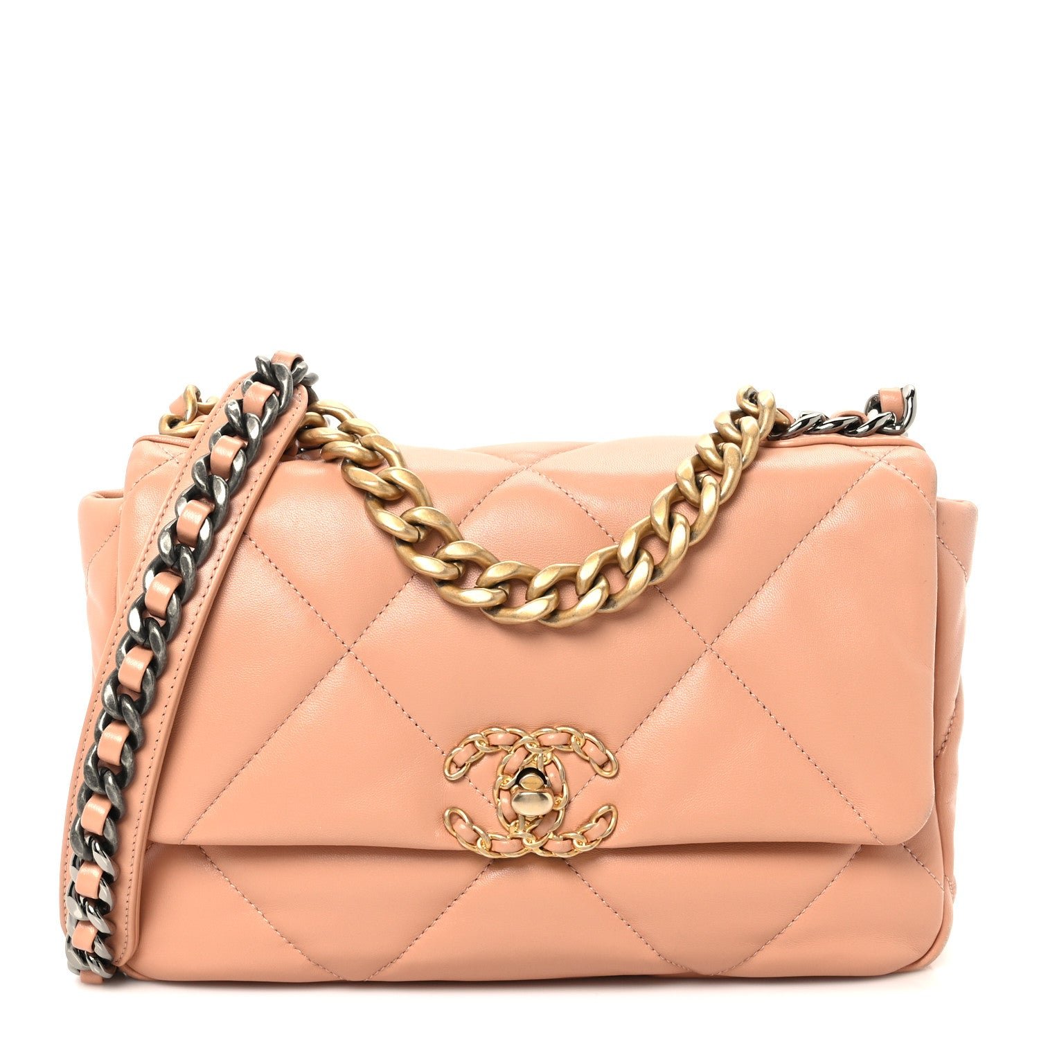 Chanel Lambskin Quilted Medium Chanel 19 Flap Beige