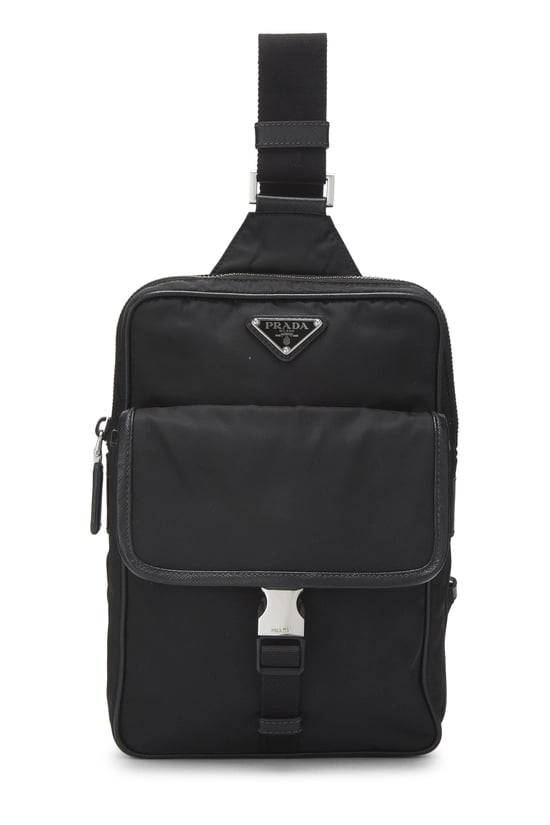 Black Nylon Logo Buckle Sling Bag