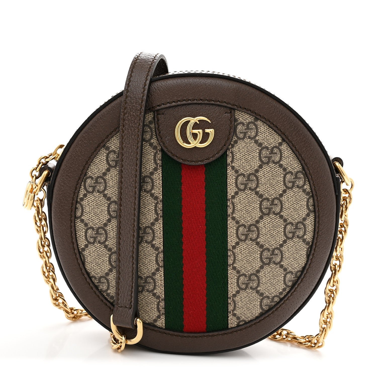 Gucci GG Supreme Monogram Web Mini Ophidia Round Shoulder Bag Brown