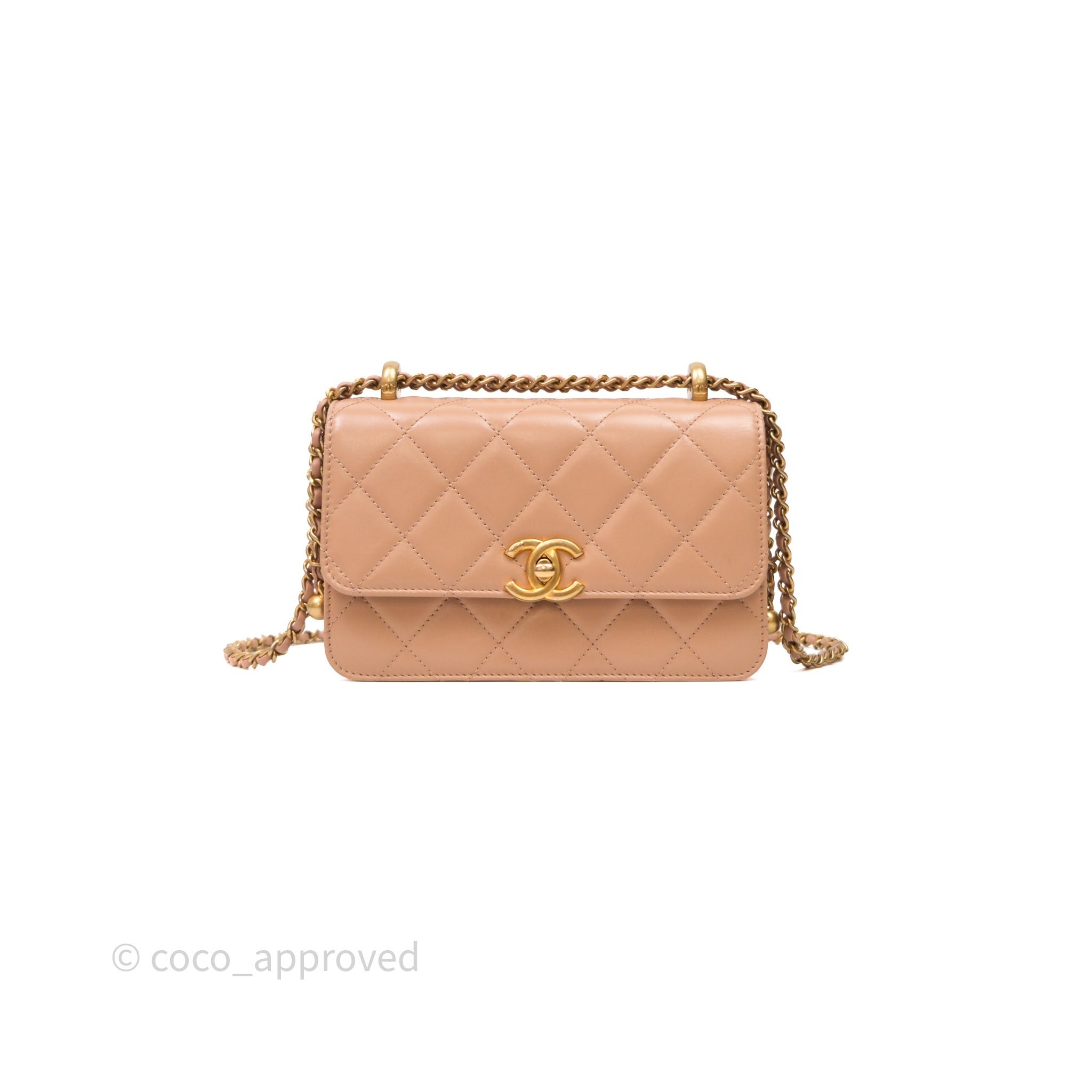 Chanel Quilted Perfect Fit Adjustable Beige Calfskin Aged Gold Hardware