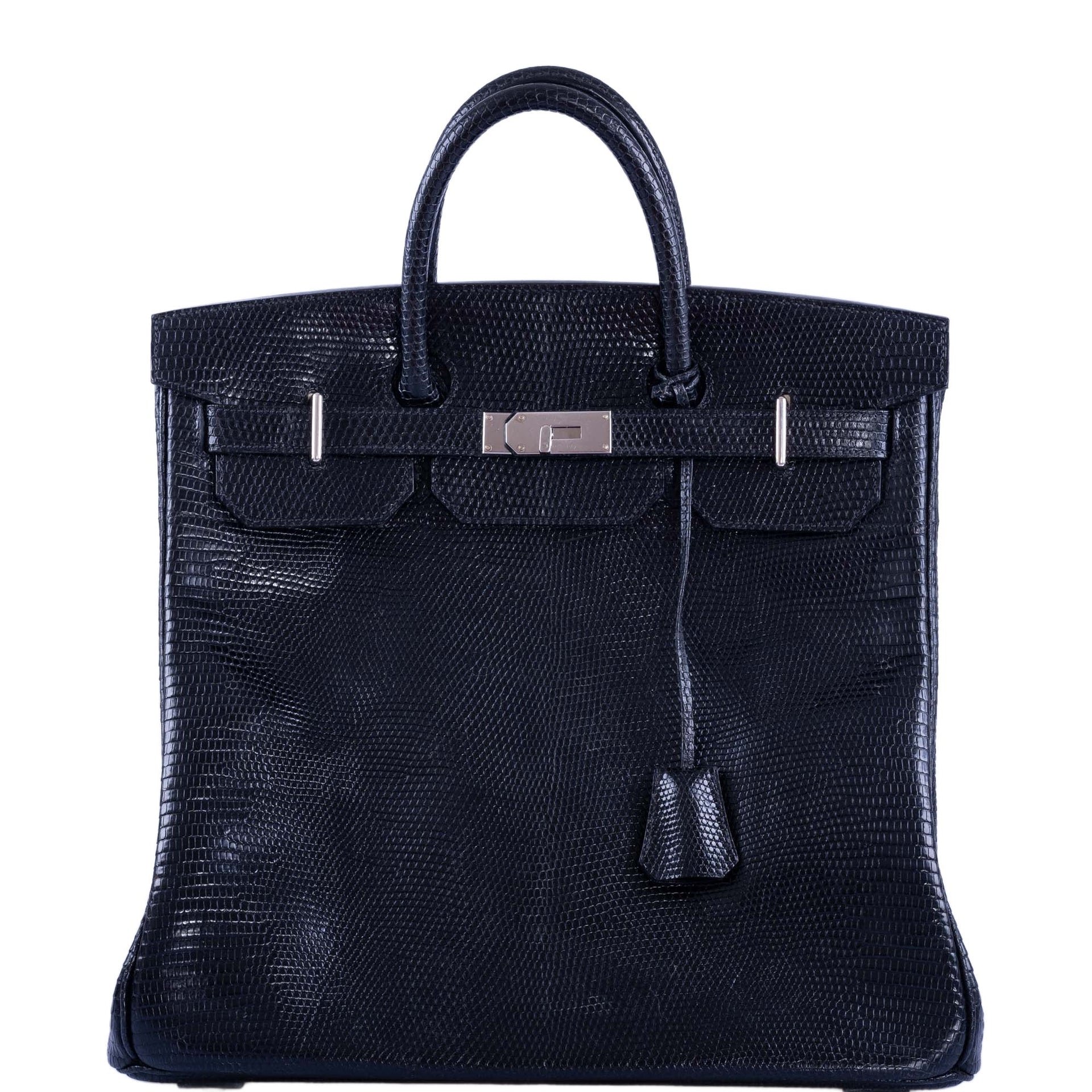 Hermes Hermès HAC Birkin 40 Black Shiny Lizard Palladium Hardware