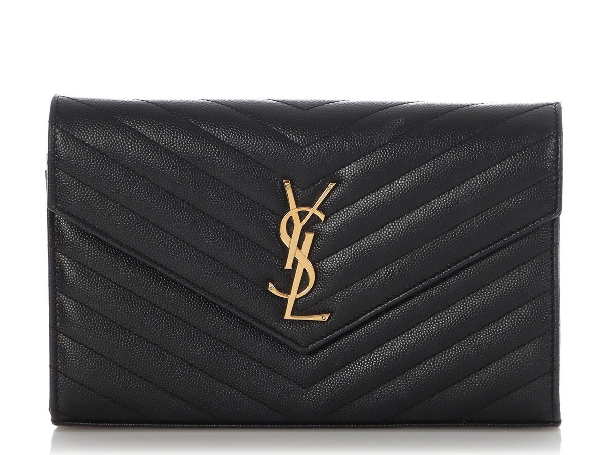 Saint Laurent Saint Laurent Large Black Chevron Grain de Poudre Wallet on Chain