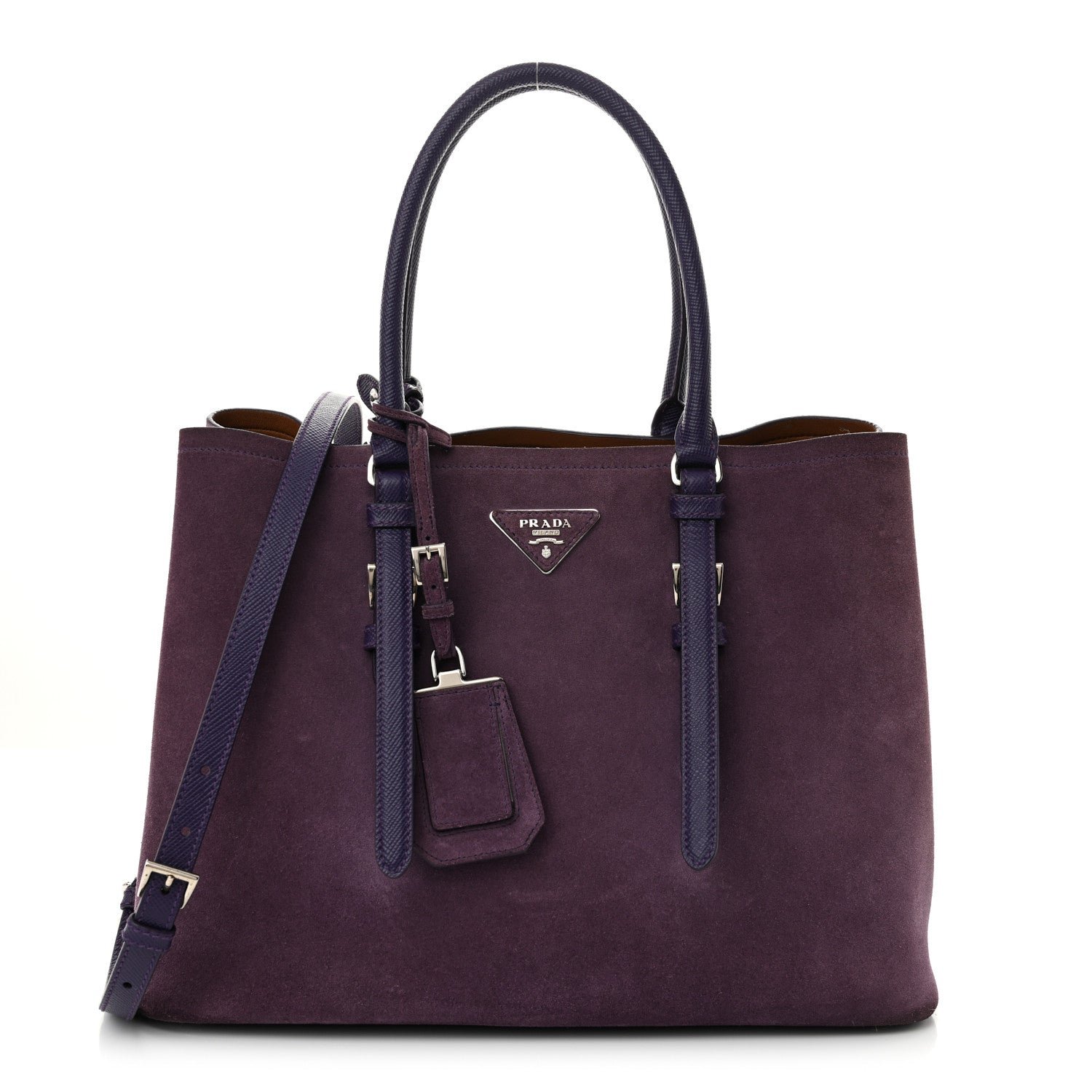 Prada Scamosciato Suede Medium Double Handle Tote Uva Nocciolo