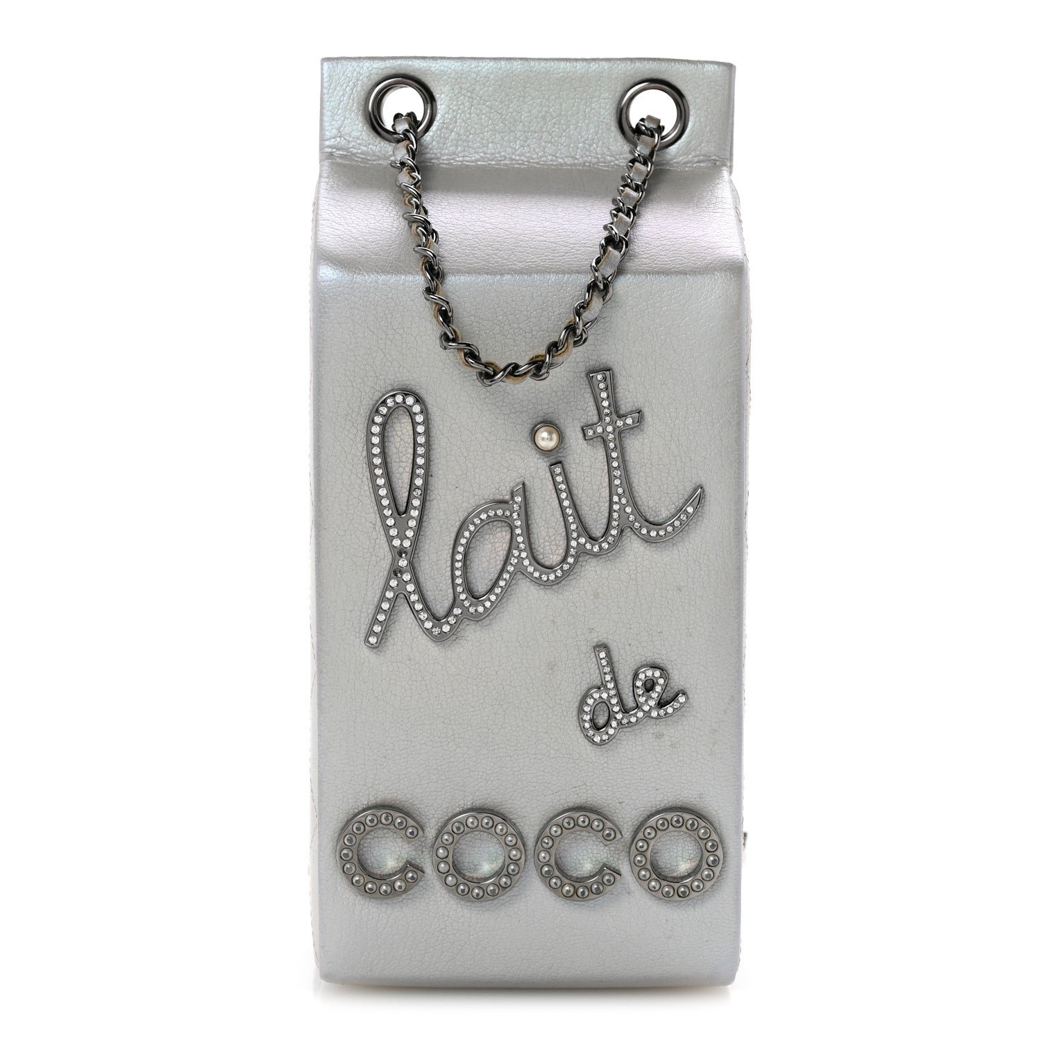Chanel Metallic Goatskin Lait de Coco Milk Carton Bag Silver