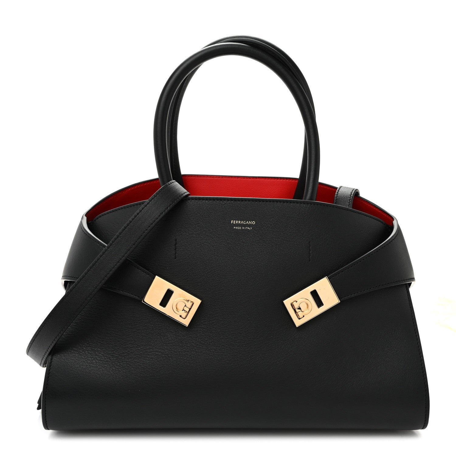 Salvatore Ferragamo Calfskin Small Hug Bag Black