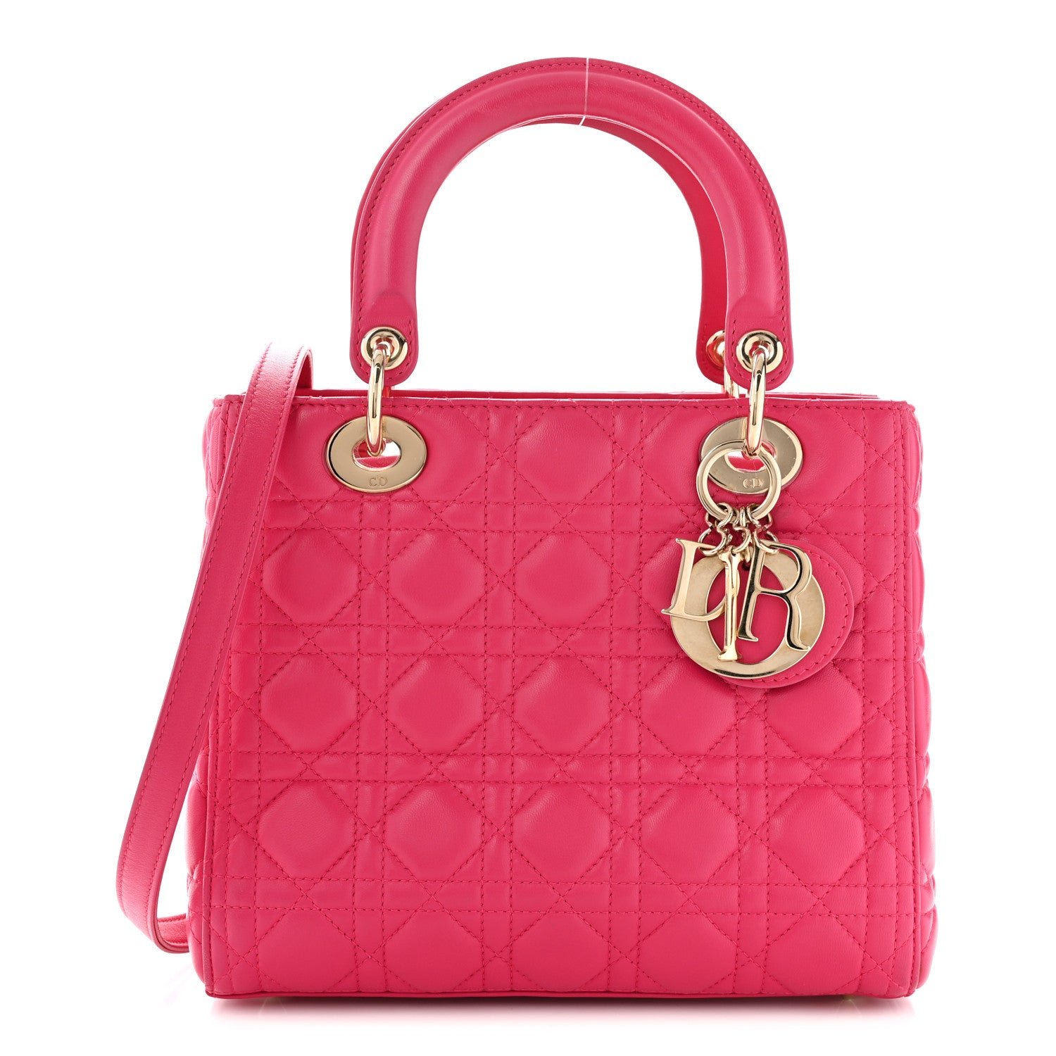 Christian Dior Lambskin Cannage Medium Lady Dior Fuchsia