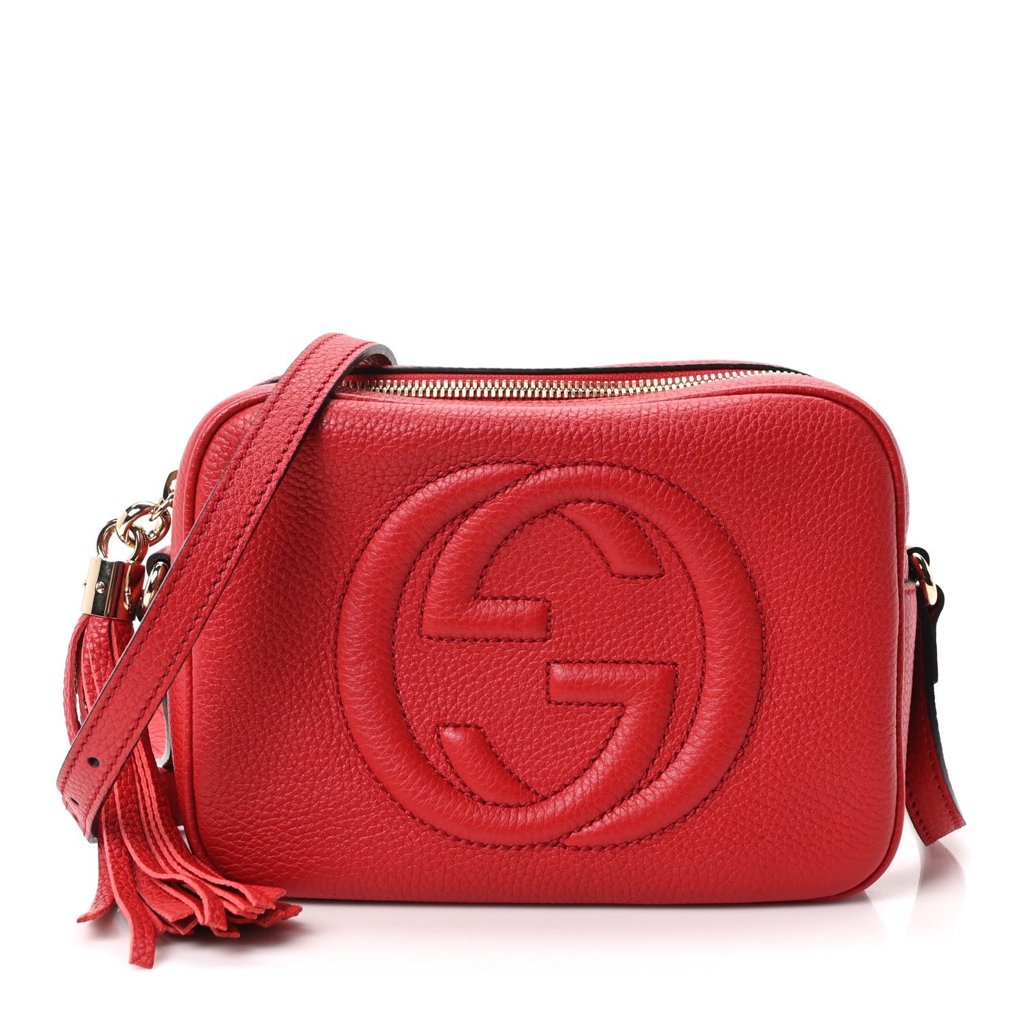 Gucci Pebbled Calfskin Small Soho Disco Bag Tabasco Red
