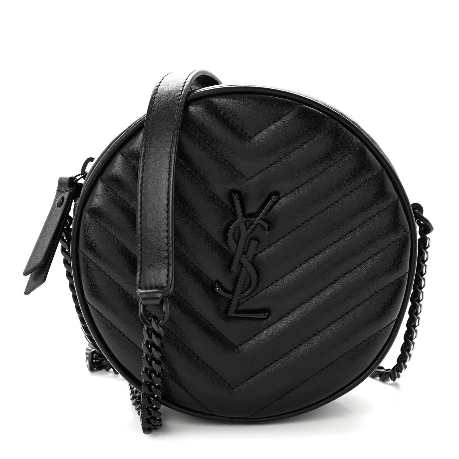 Saint Laurent Calfskin Matelasse Chevron Round Vinyle Camera Bag Black