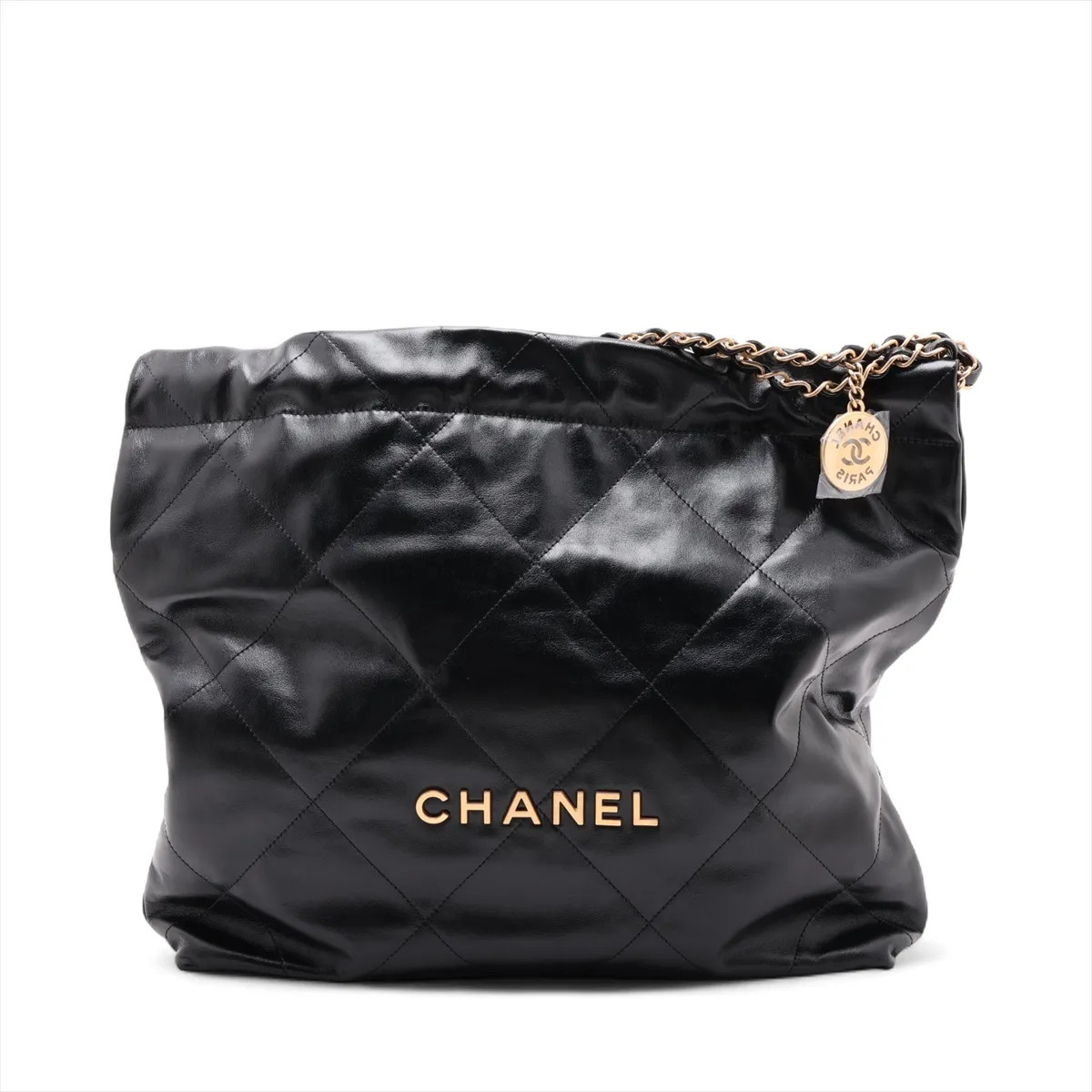 Chanel Chanel 22 shiny calfskin Chain Shoulder Bag Black Gold Metal Fittings ran