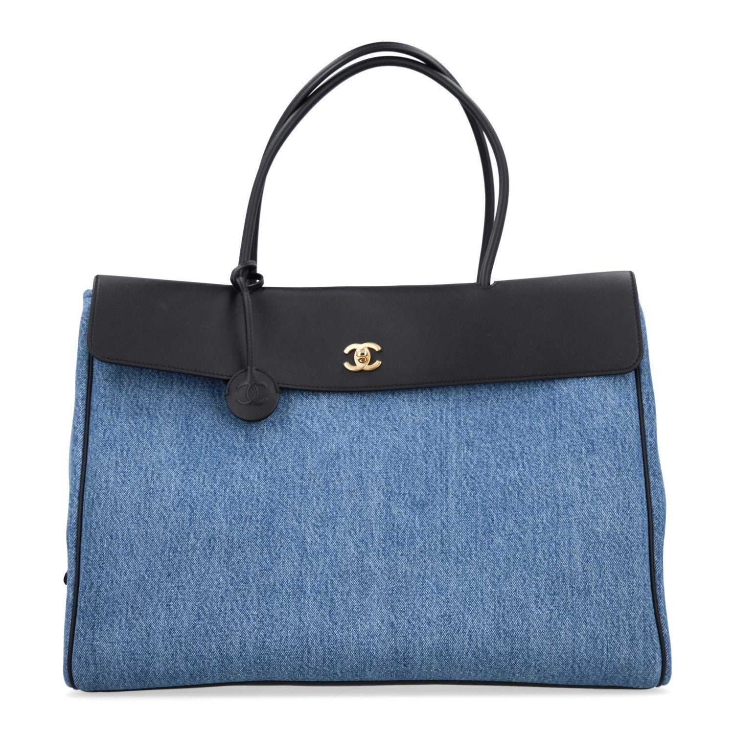 Chanel Denim Calfskin Large Urban Essentials Shopping Bag Blue Black