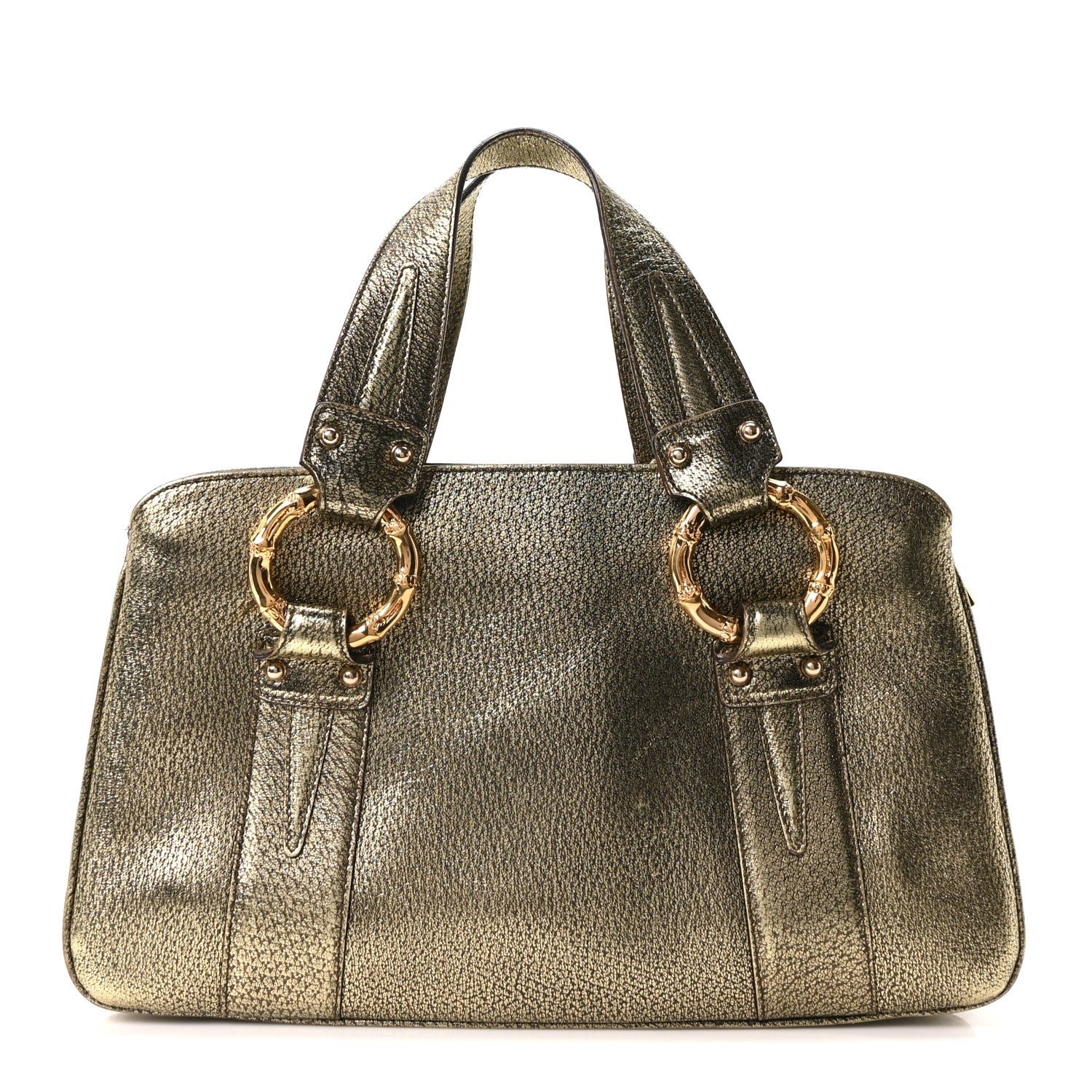 Gucci Metallic Calfskin Small Bamboo Tote Gold