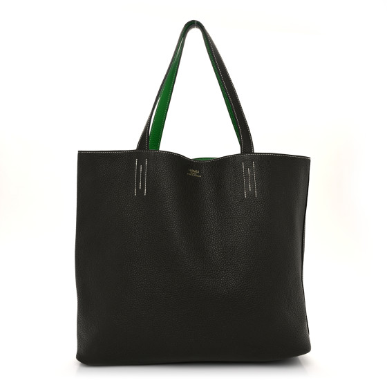 Hermes Taurillon Clemence Double Sens 36 Reversible Tote Vert De Gris Bamboo
