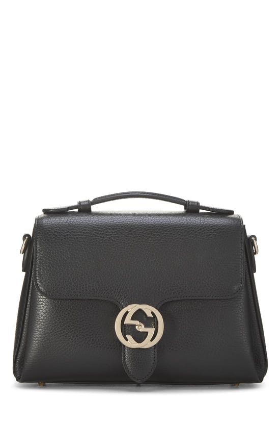 Black Leather Interlocking Top Handle Bag
