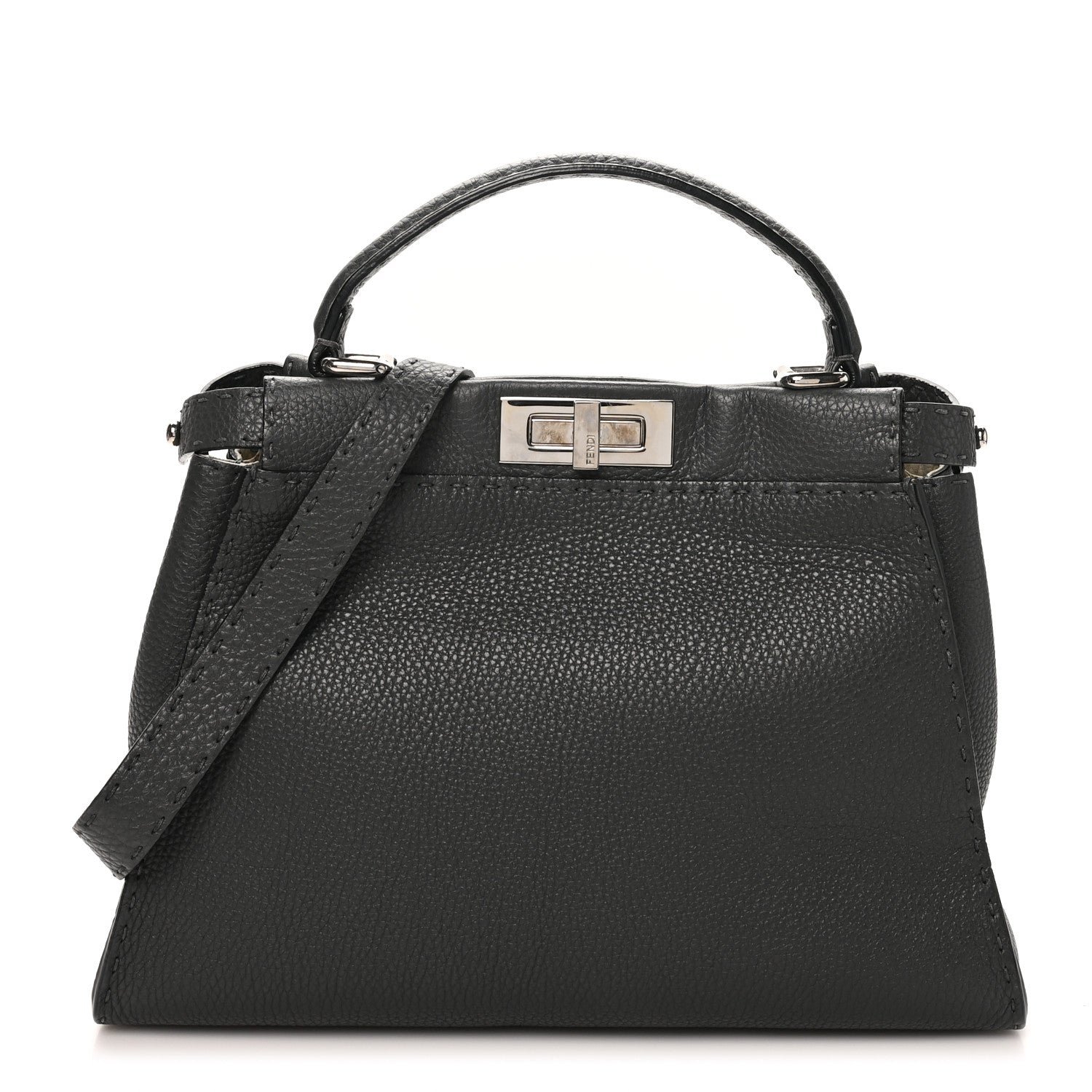 Fendi Cuoio Romano Selleria Bi-Color Medium Peekaboo Iconic Satchel Asfalto Latte