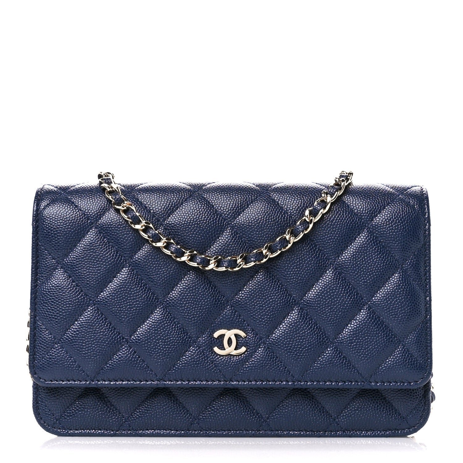 Chanel Caviar Quilted Wallet on Chain WOC Navy Blue