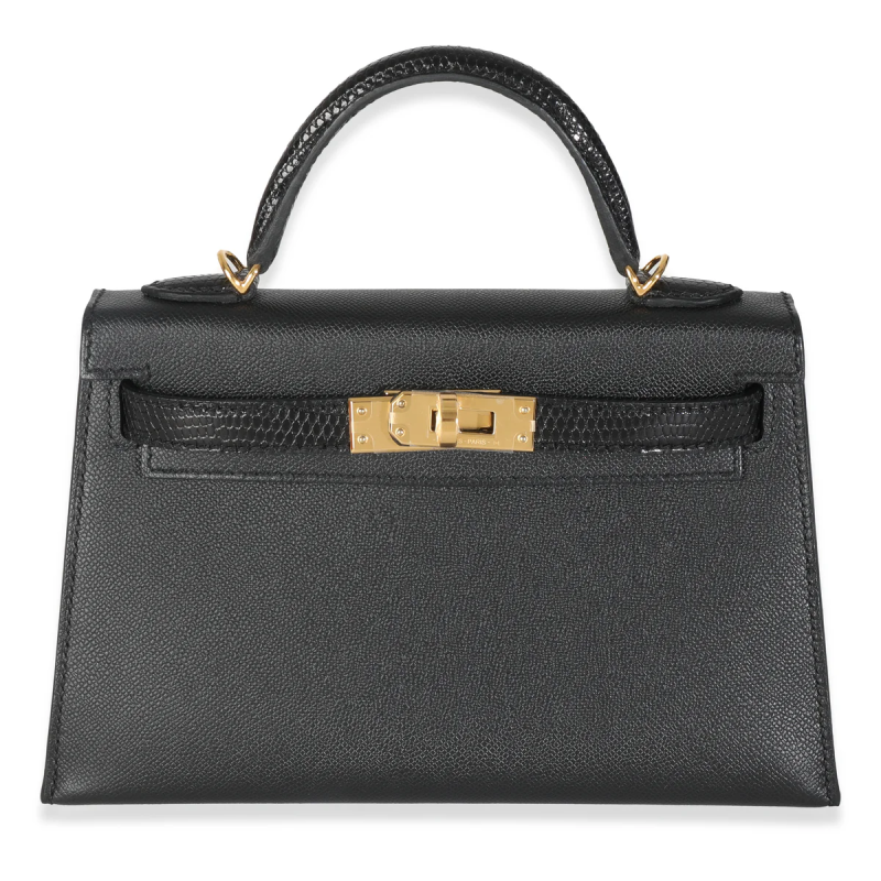 Hermes Black Madame Lizard Touch Mini Kelly 20 II Gold Hardware, 2024