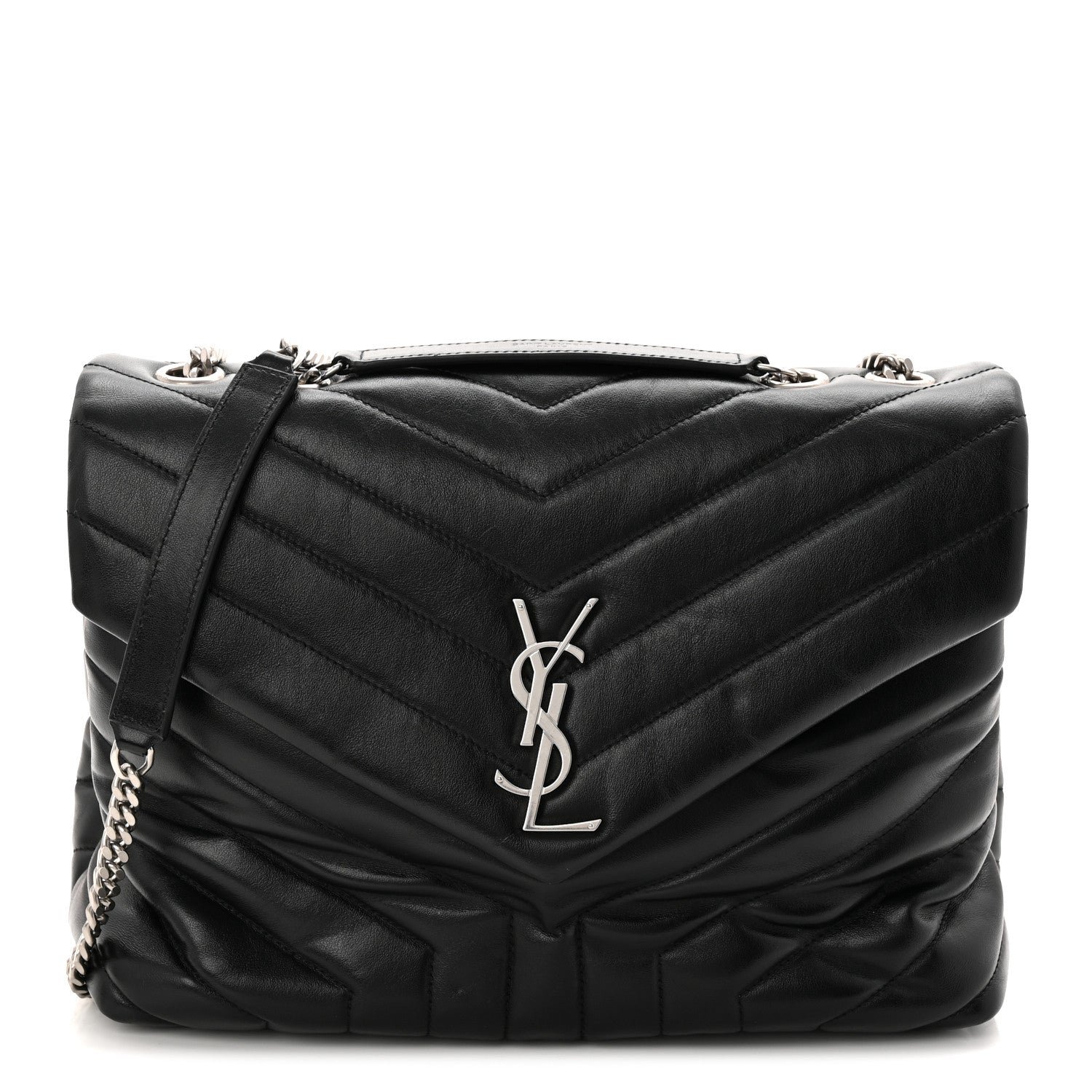 Saint Laurent Calfskin Y Quilted Monogram Medium Loulou Chain Satchel Black