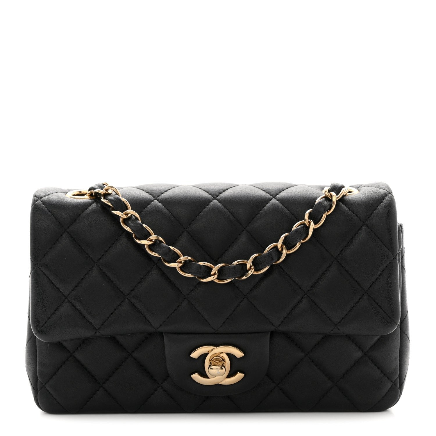 Chanel Lambskin Quilted Mini Rectangular Flap Black